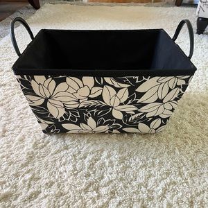 Black and white basket with graphic floral design